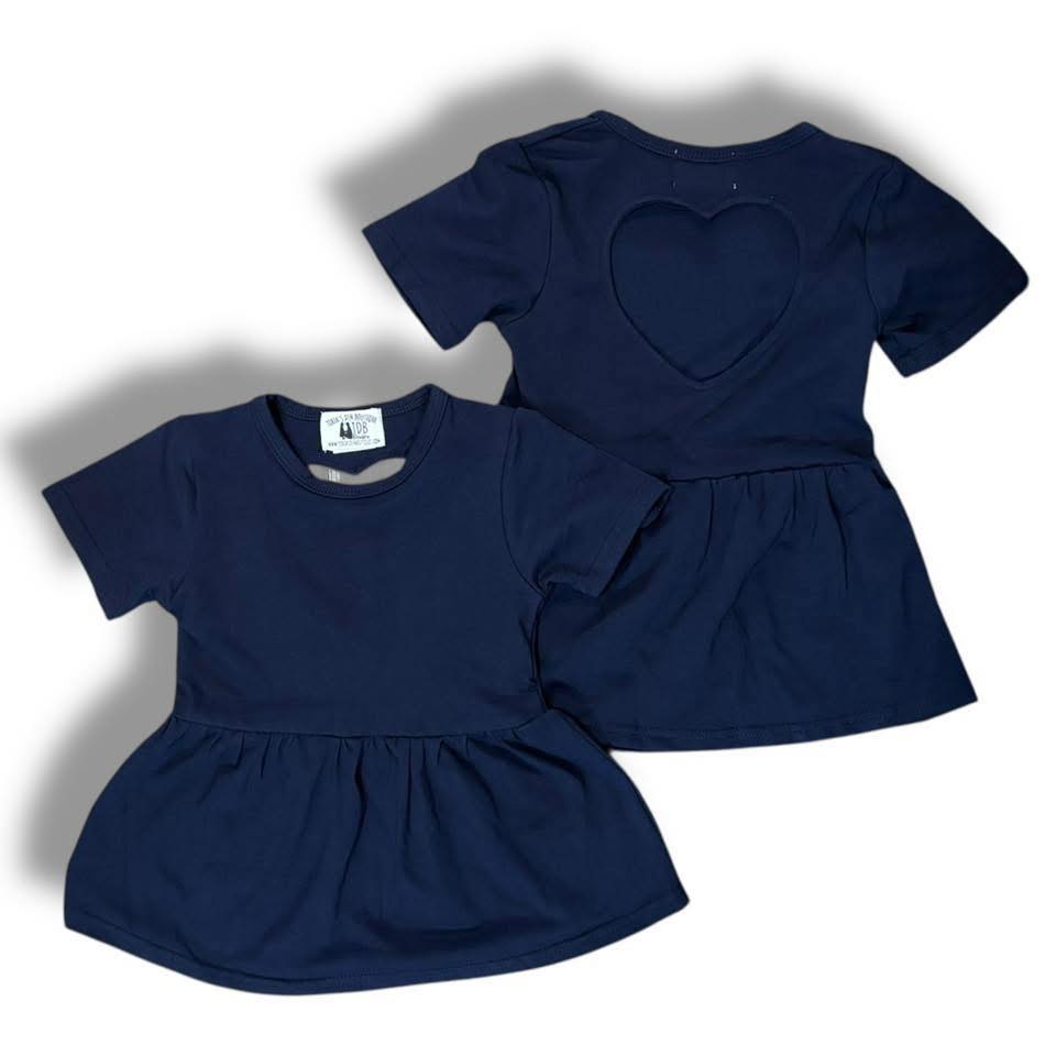 4T Heart Back Navy Peplum: TDB Exclusive Top *CLOSEOUT SALE*