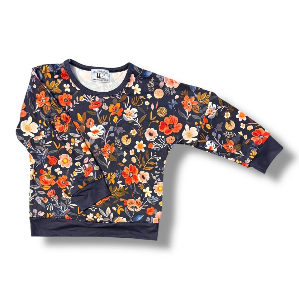 4T (2), 14-16, 16-18 Floral Dolman with Partial Sleeve Detail: TDB Exclusive Top *CLOSEOUT SALE*