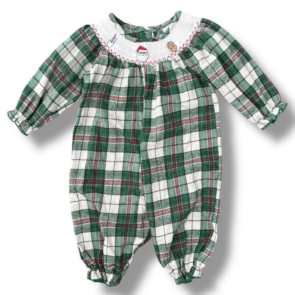 12 months (Fits Bigger) Smocked Santa and Cookies Romper *CLOSEOUT SALE*