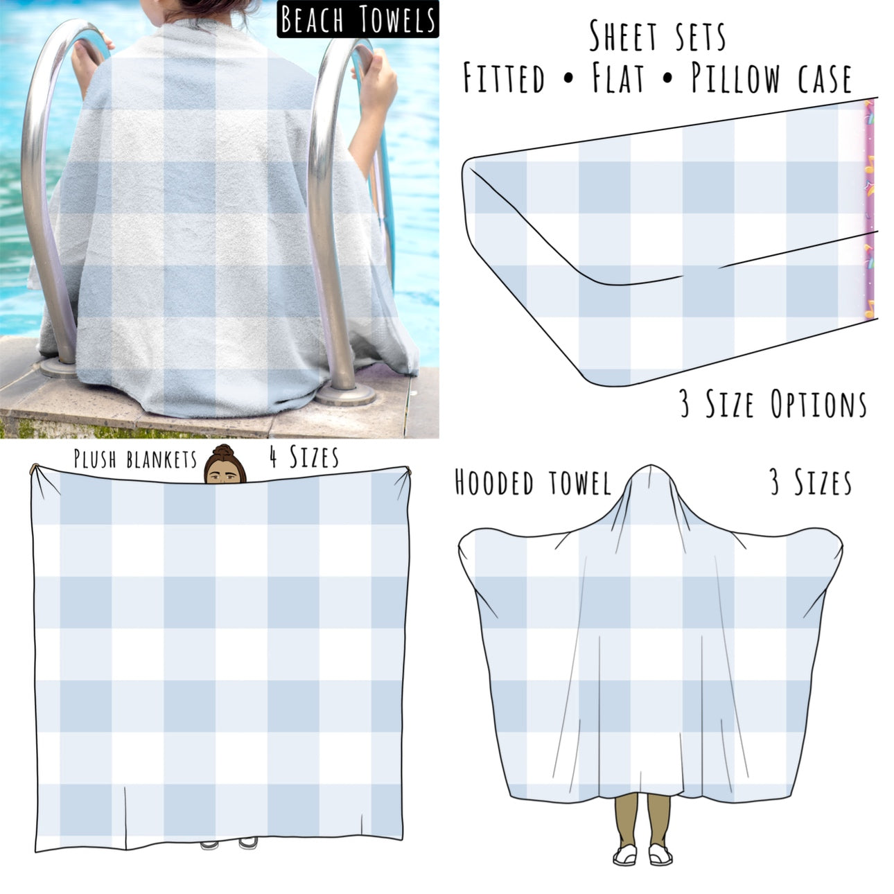 Blue Gingham Personalized Items ~ Sheets, Pillowcases, Blankets, Towels ~