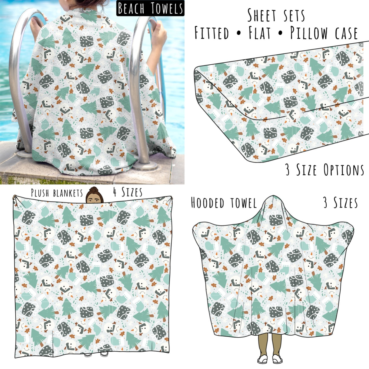 Blue Snowman Scene Personalized Items ~ Sheets, Pillowcases, Blankets, Towels ~