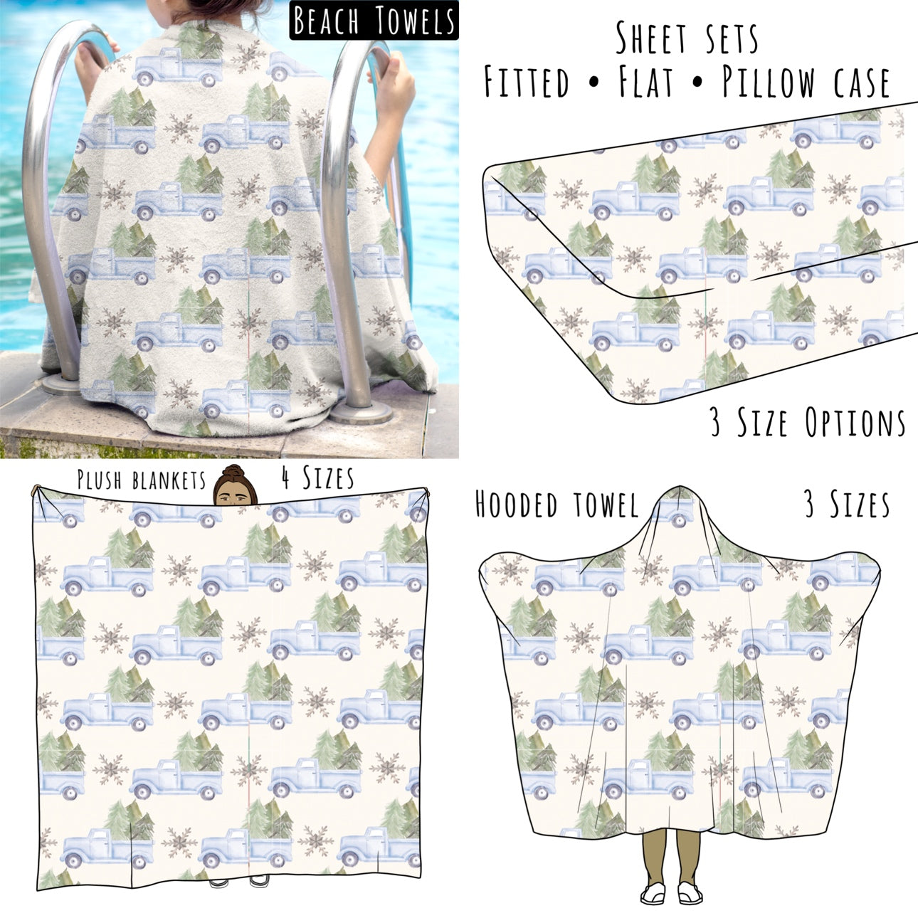 Blue Tree Trucks Personalized Items ~ Sheets, Pillowcases, Blankets, Towels ~