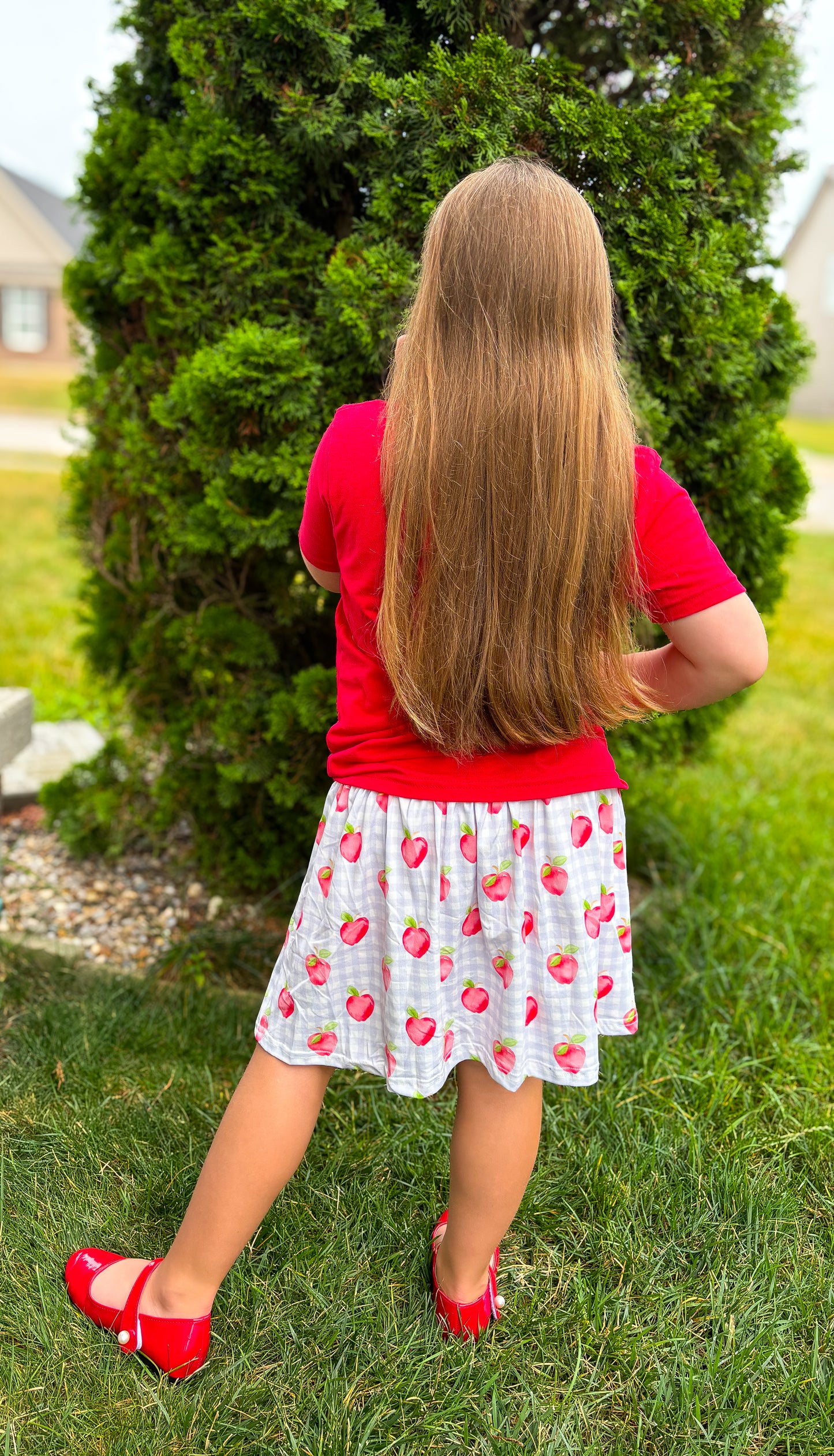 5-6 (3), 6-7 (3), 7-8 (1), 8-9 (3), 10-12 (3), 14-16 (3) (fits a size small) Plaid Apples TDB Exclusive Skort *CLOSEOUT SALE*