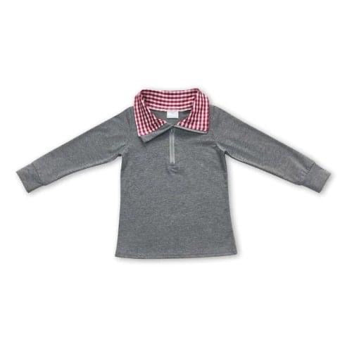 ᴡᴇᴇᴋʟʏ ᴘʀᴇ ᴏʀᴅᴇʀ Pullover- Grey with Red Plaid Quarter Zip