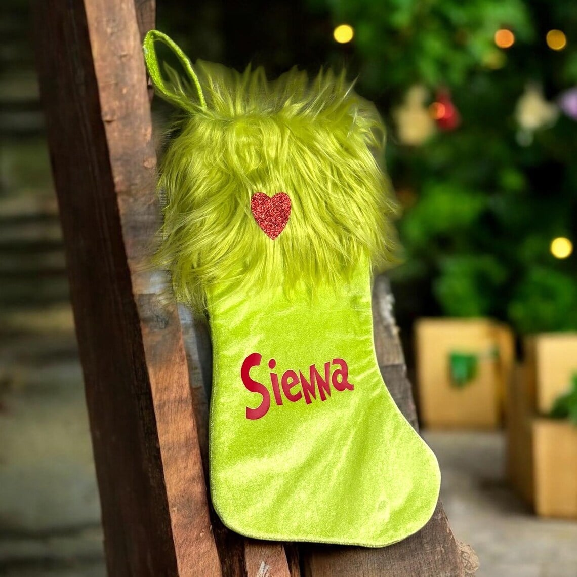 Personalized Green Fuzzy Stocking 18"! Pre-Orders (Put name in note box!)