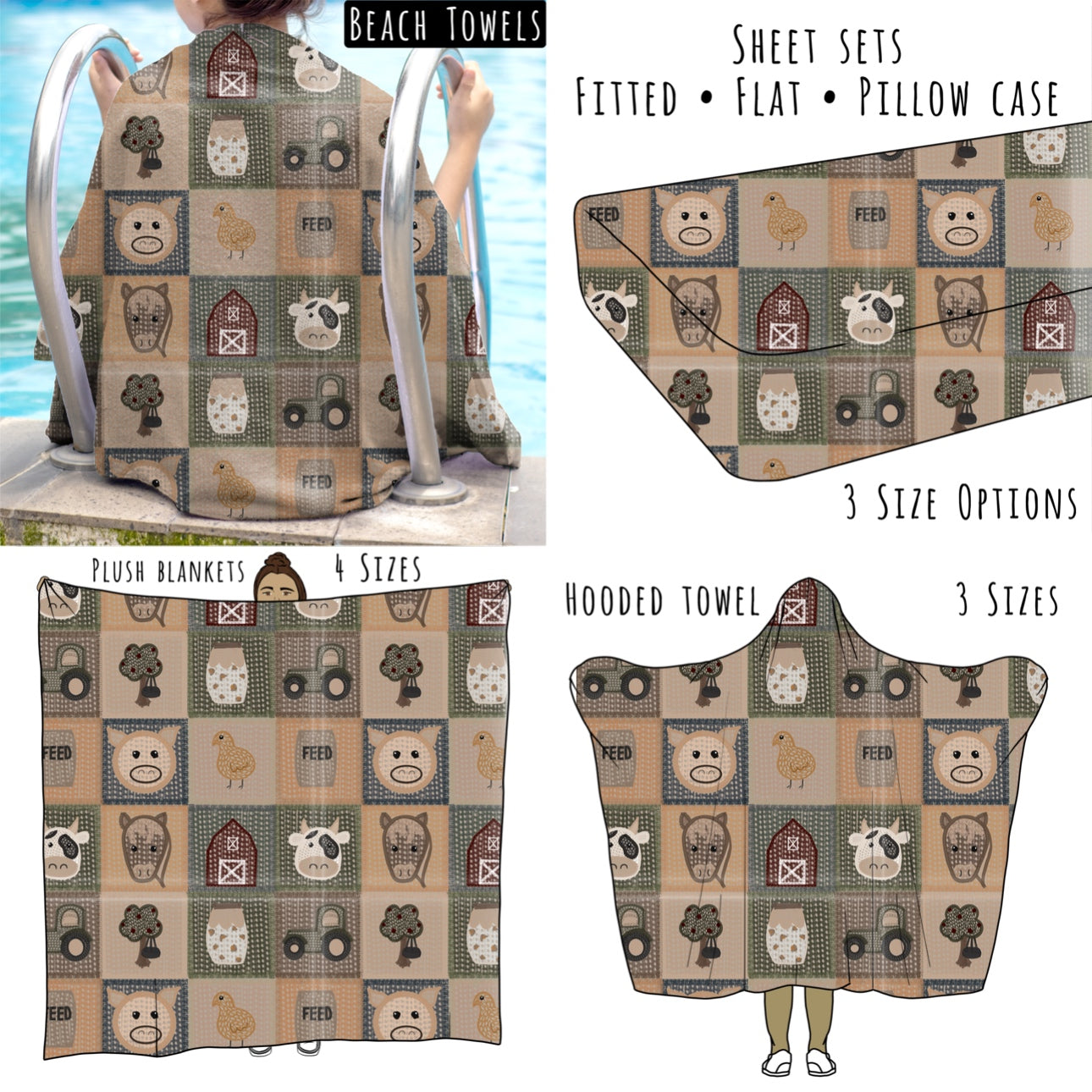 Farm Quilt Personalized Items ~ Sheets, Pillowcases, Blankets, Towels ~