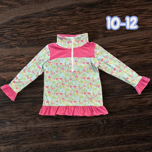 10-12 Floral Ruffle Quarter Zip *CLOSEOUT*