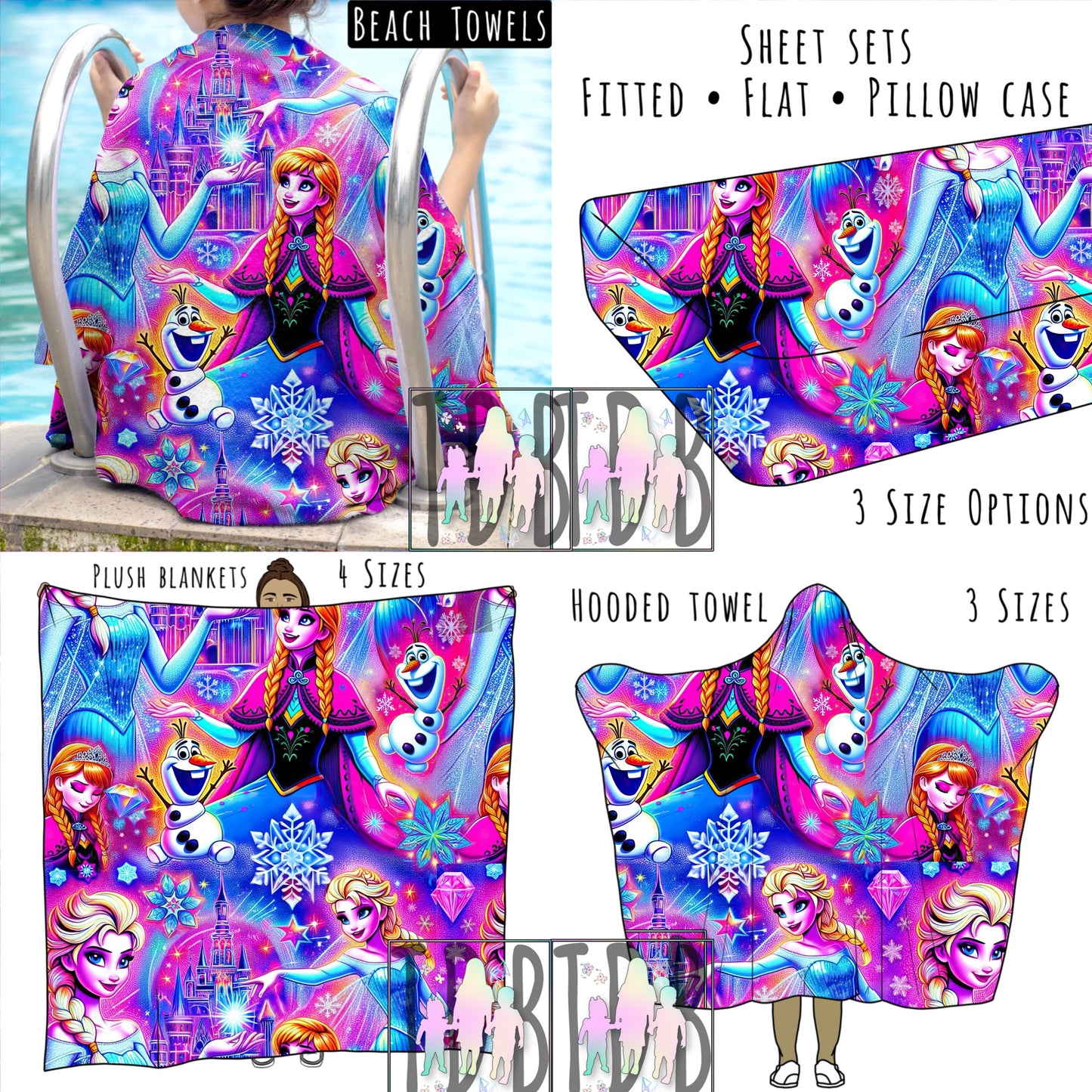 Neon Ice Princess Personalized Items ~ Sheets, Pillowcases, Blankets, Towels ~