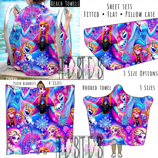 Neon Ice Princess Personalized Items ~ Sheets, Pillowcases, Blankets, Towels ~