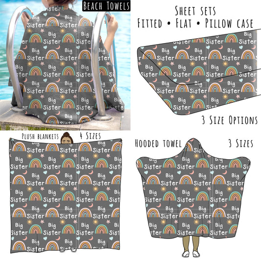 Big Sister Rainbows Personalized Items ~ Sheets, Pillowcases, Blankets, Towels ~