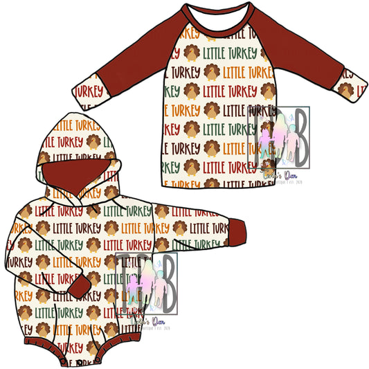 Little Turkey Hooded Romper & Raglan (& stockings!): TDB Exclusive Pre-Order (LIMITED TO 10!)