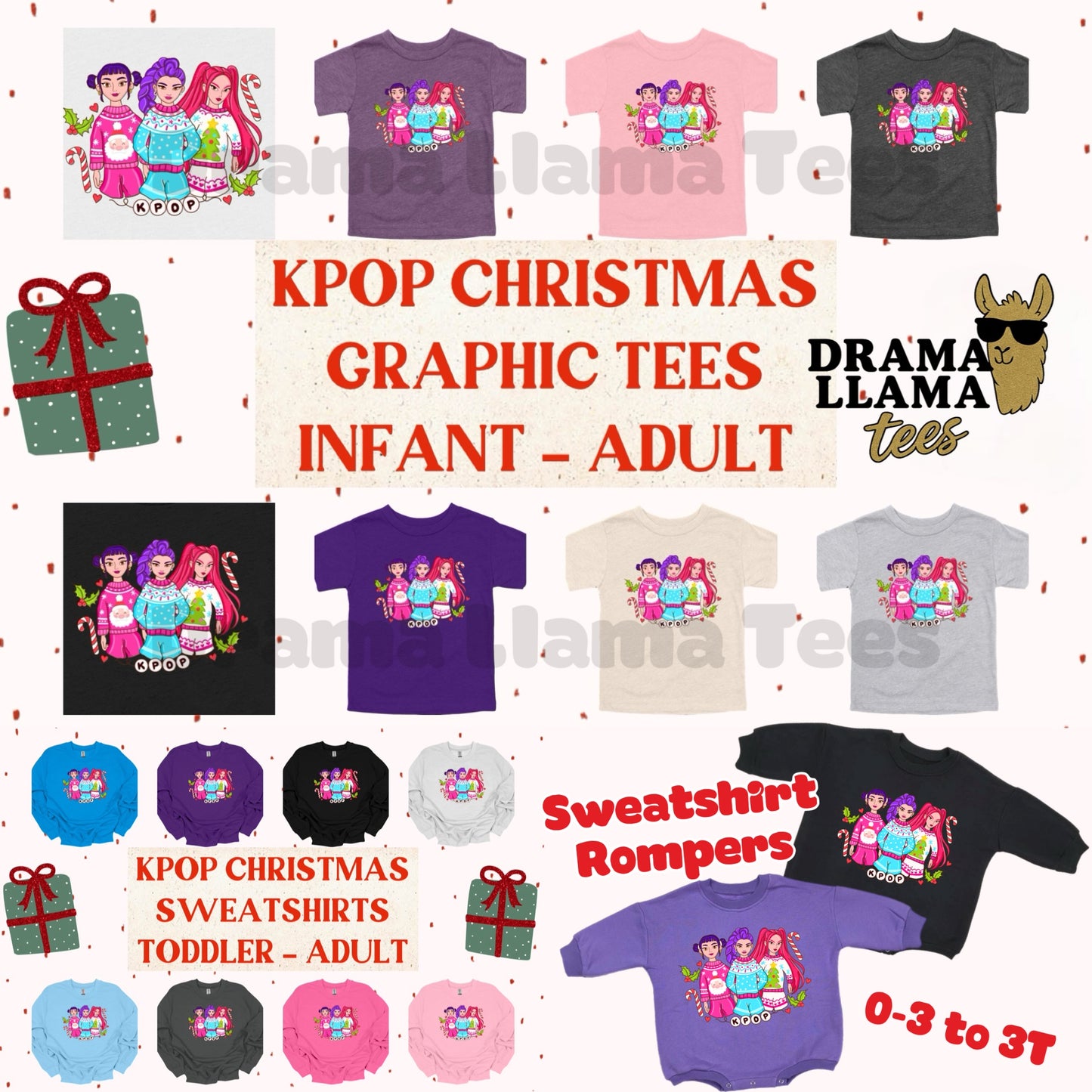K💥 Christmas Collab Tees/Sweatshirt (Multiple Color Options!): DLTPO