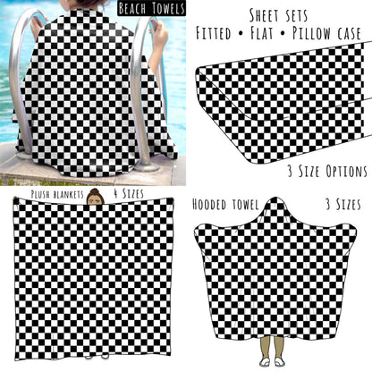Black and White Checks Personalized Items ~ Sheets, Pillowcases, Blankets, Towels ~