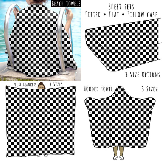 Black and White Checks Personalized Items ~ Sheets, Pillowcases, Blankets, Towels ~
