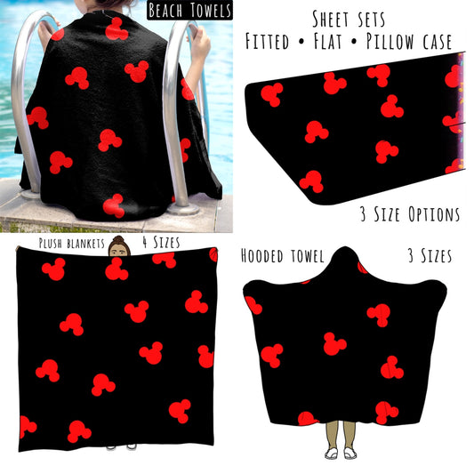 Black with Red Magical Heads Personalized Items ~ Sheets, Pillowcases, Blankets, Towels ~
