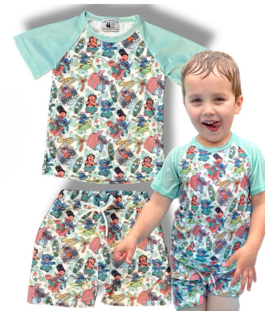 3T, 4T Ohana BOYS Short Sleeve Rashguard Swim with Trunks TDB Exclusive NEW IN  *CLOSEOUT SALE*