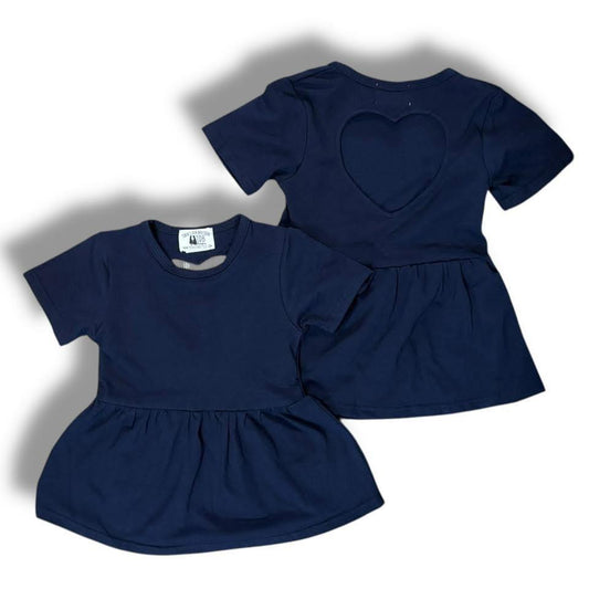 4T Heart Back Navy Peplum: TDB Exclusive Top *CLOSEOUT SALE*