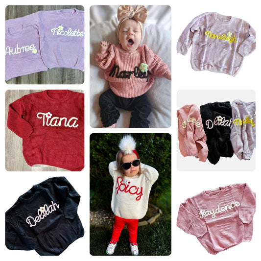Oversized Hand Embroidered Thick Knit Sweaters
