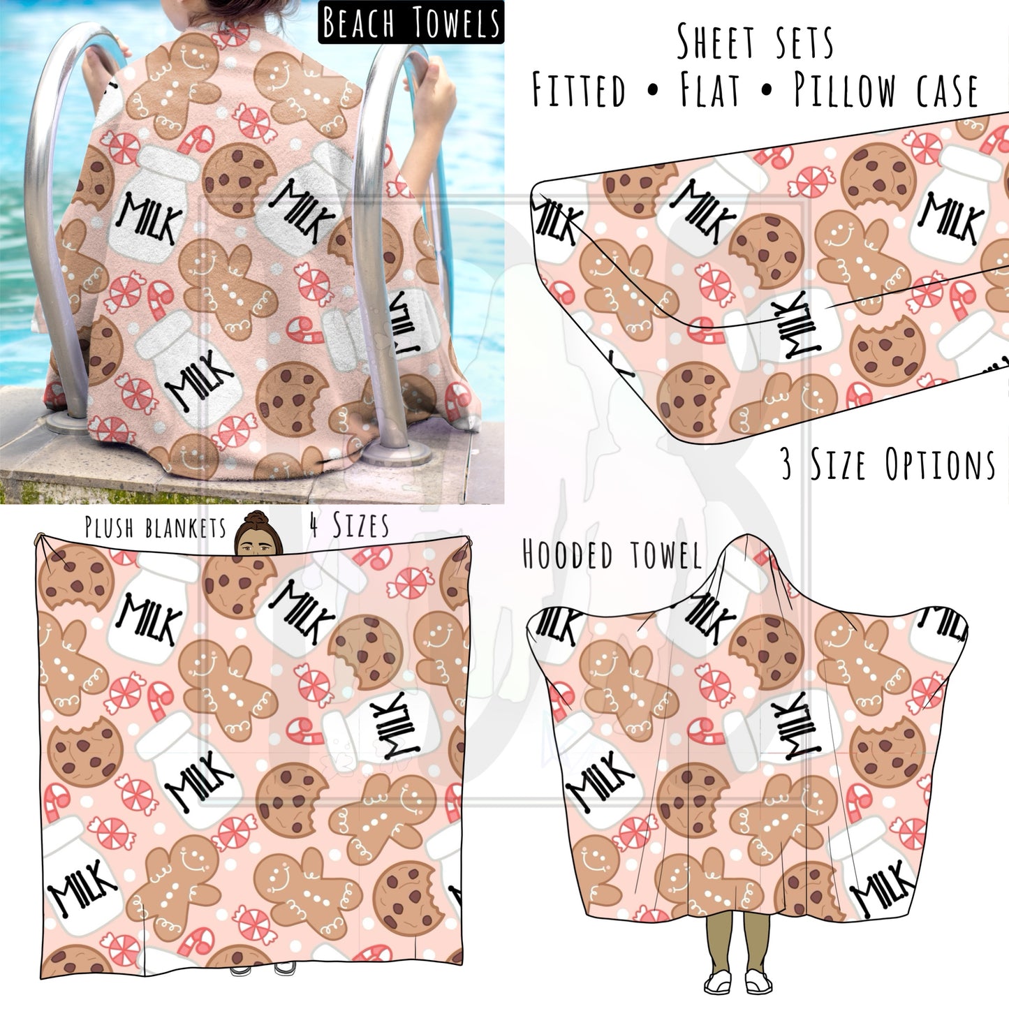 Pink Cookies and Milk 2021 Personalized Items ~ Sheets, Pillowcases, Blankets, Towels ~