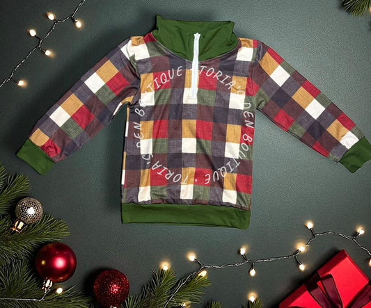 4T, 5-6 Christmas Plaid 1/4 Zip- Ready to Ship!