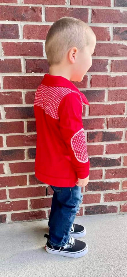 ᴡᴇᴇᴋʟʏ ᴘʀᴇ ᴏʀᴅᴇʀ Pullover- Red Plaid with Elbow Patches Quarter Zip