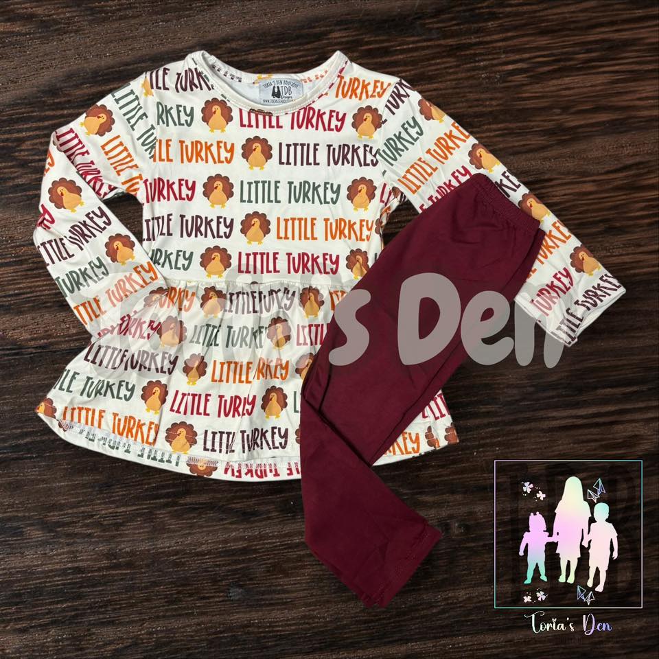 2T 3T Little Turkey Peplum & Burgundy Leggings *CLOSEOUT SALE* TDB Exclusive