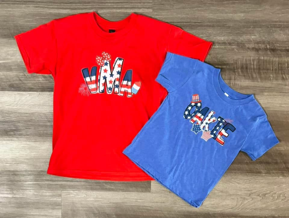Fourth of July Name Tees *multiple color and pattern options*