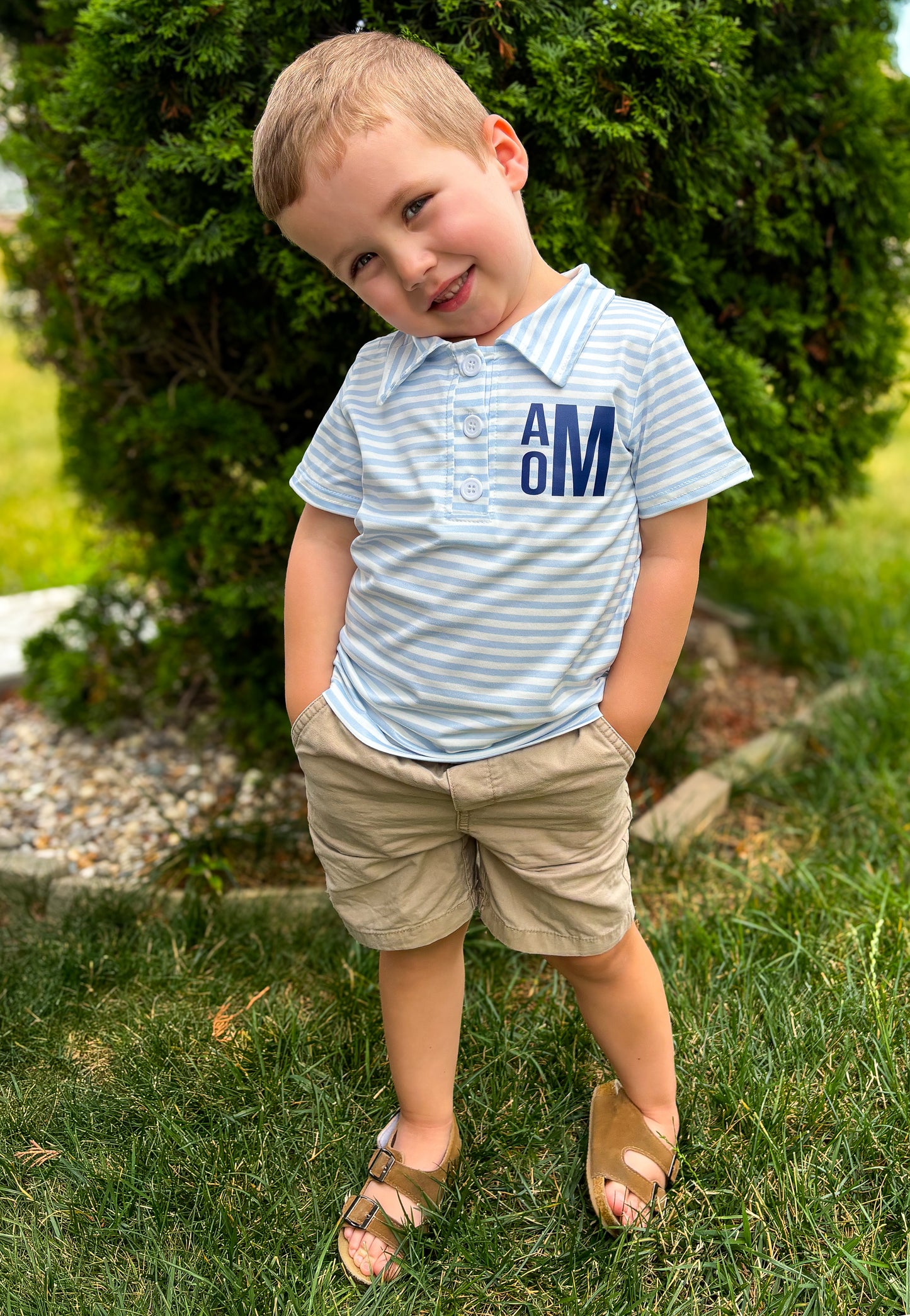 Personalized Light Blue Stripe Polo