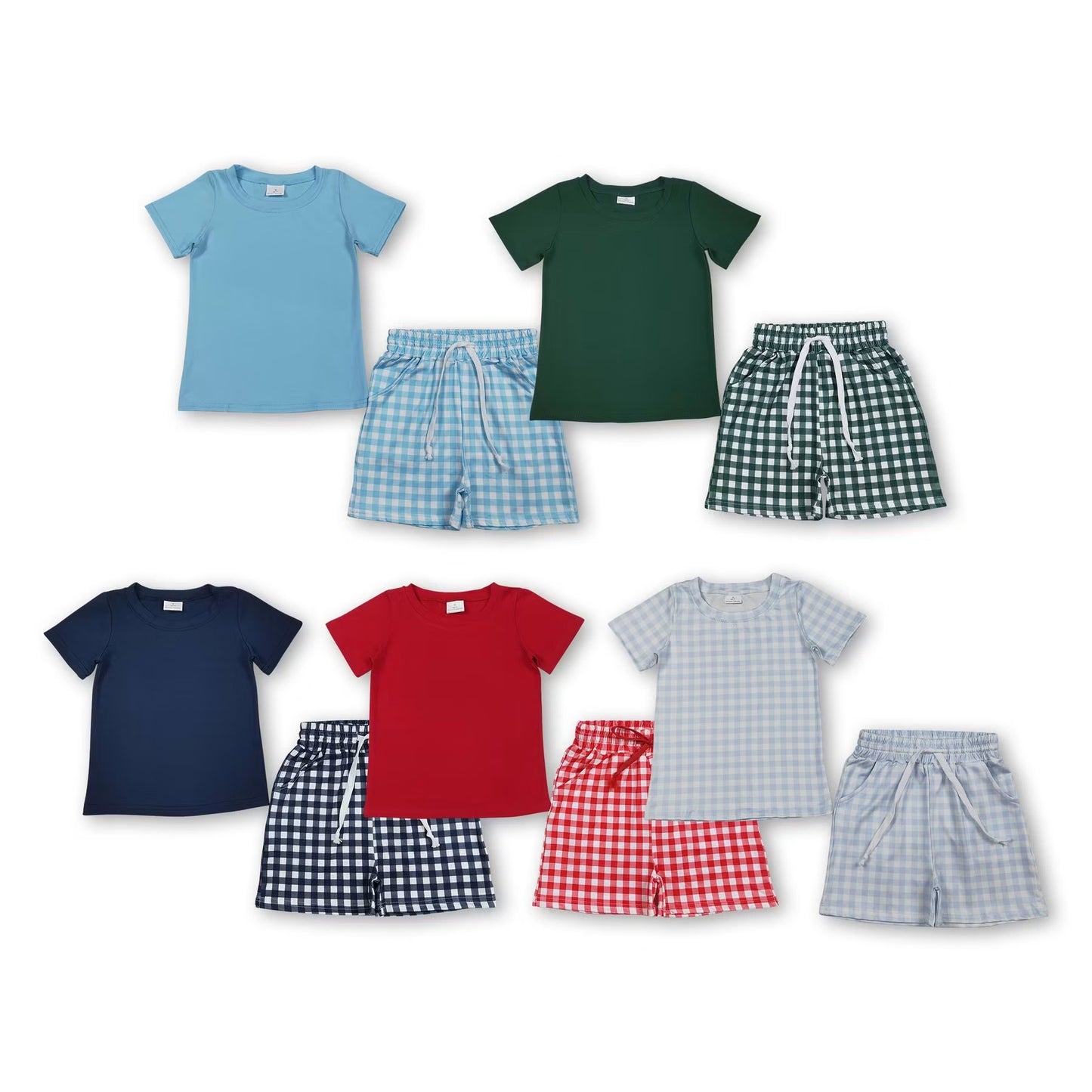 Solid Top + Plaid Shorts Sets | With or Without Personalization