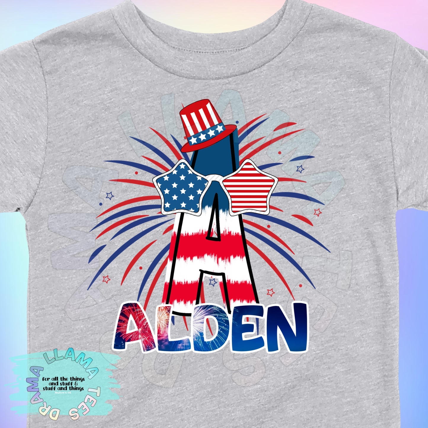 Fourth of July Initial Hat & Sunglasses Tees *multiple color and pattern options*