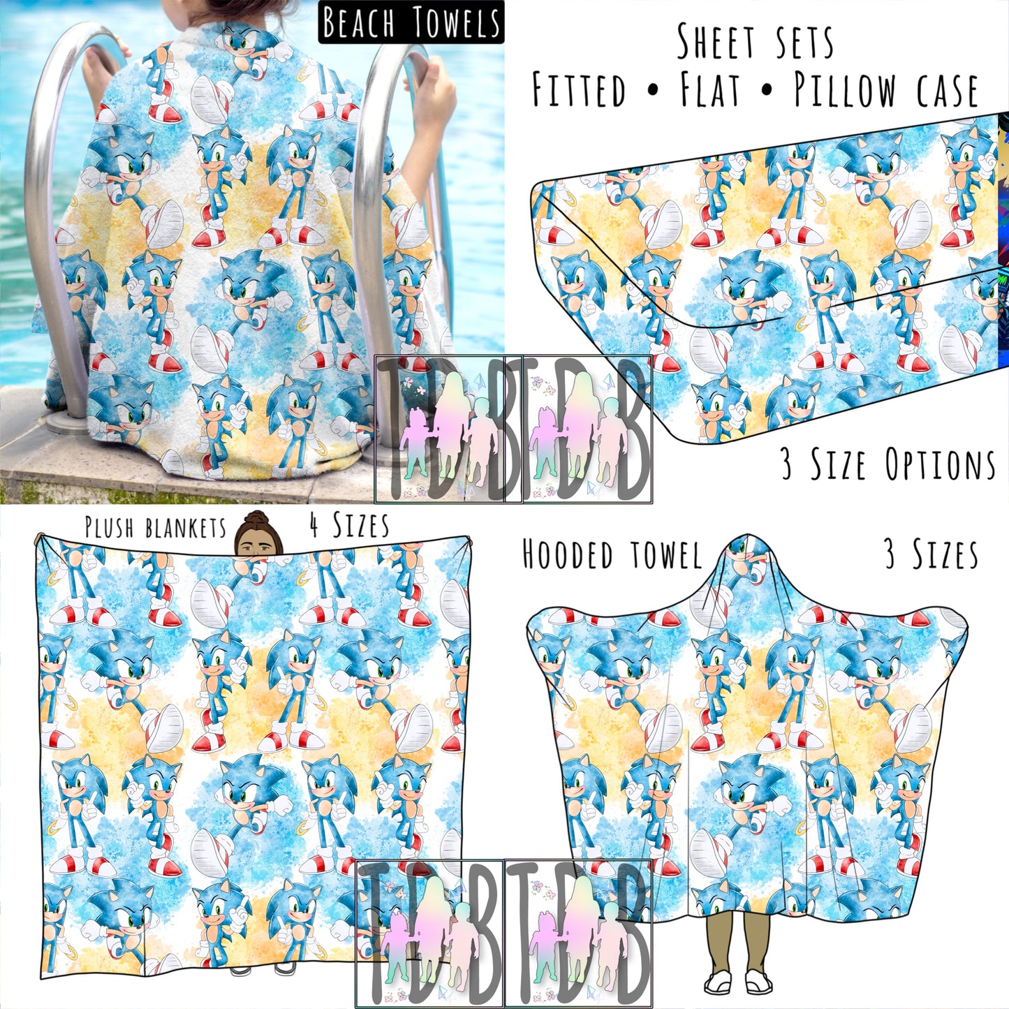 Blue Blur Splatter Personalized Items ~ Sheets, Pillowcases, Blankets, Towels ~