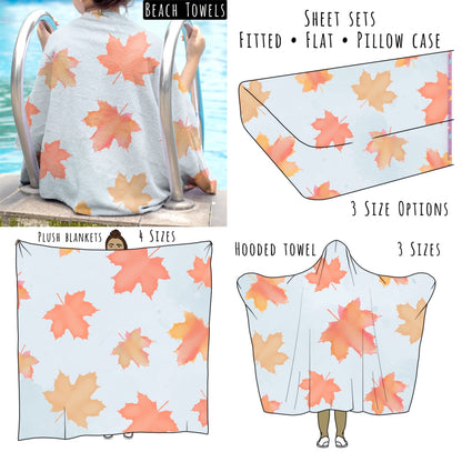 Blue Fall Leaves Personalized Items ~ Sheets, Pillowcases, Blankets, Towels ~