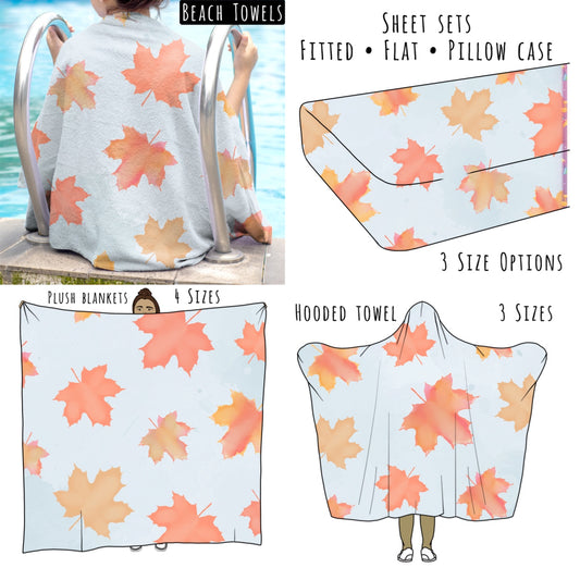 Blue Fall Leaves Personalized Items ~ Sheets, Pillowcases, Blankets, Towels ~