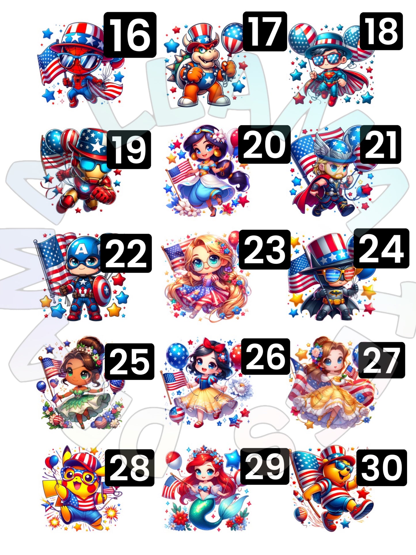 Fourth of July Character Tees (Adult Sizes) *multiple color and pattern options*