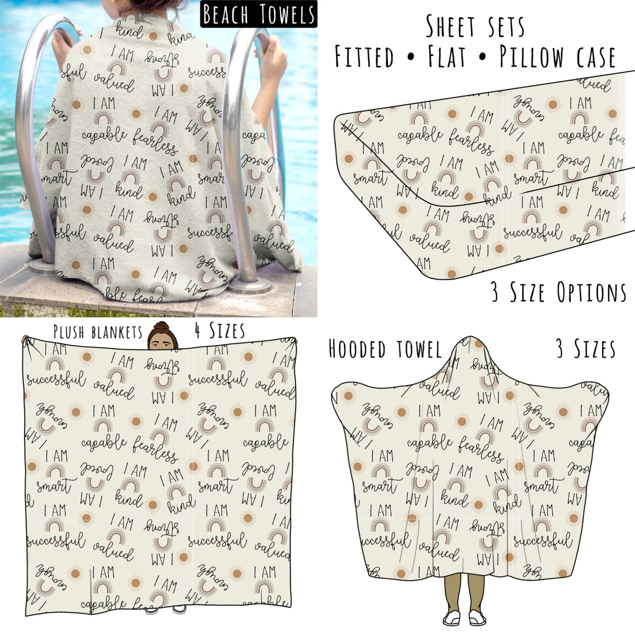 Boho Affirmations Personalized Items ~ Sheets, Pillowcases, Blankets, Towels ~