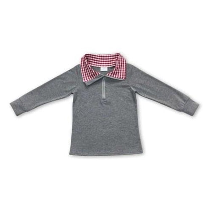 ᴡᴇᴇᴋʟʏ ᴘʀᴇ ᴏʀᴅᴇʀ Pullover- Grey with Red Plaid Quarter Zip