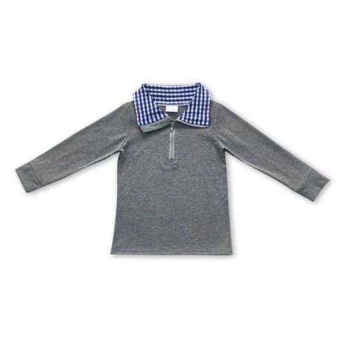 ᴡᴇᴇᴋʟʏ ᴘʀᴇ ᴏʀᴅᴇʀ Pullover- Grey with Blue Plaid Quarter Zip