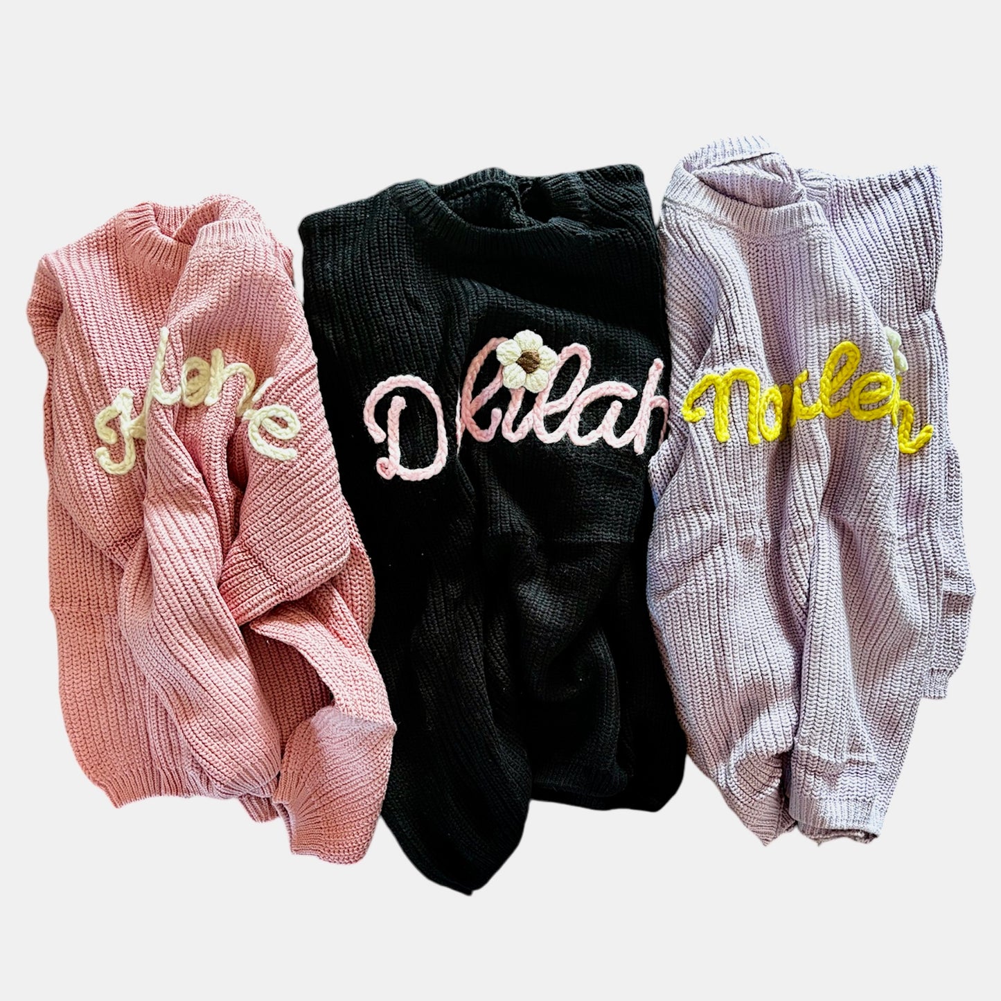 Oversized Hand Embroidered Thick Knit Sweaters