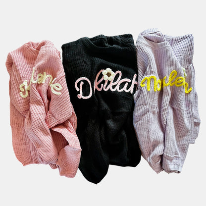 Oversized Hand Embroidered Thick Knit Sweaters