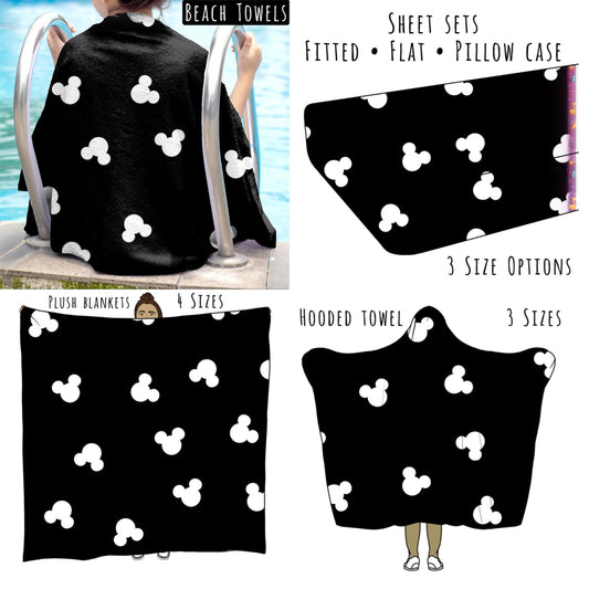 Black with White Magical Heads Personalized Items ~ Sheets, Pillowcases, Blankets, Towels ~