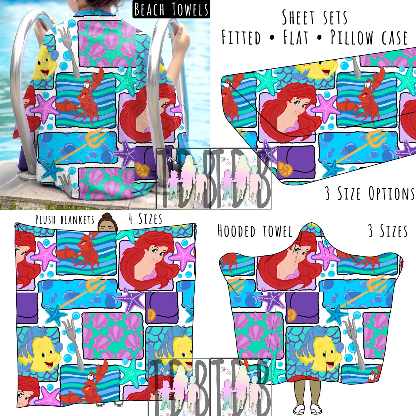 Mermaid Collage Personalized Items ~ Sheets, Pillowcases, Blankets, Towels ~