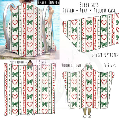 Candy Canes and Bows Personalized Items ~ Sheets, Pillowcases, Blankets, Towels ~