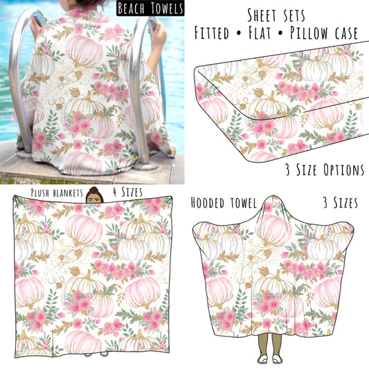 Pink and Gold Pumpkins Personalized Items ~ Sheets, Pillowcases, Blankets, Towels ~