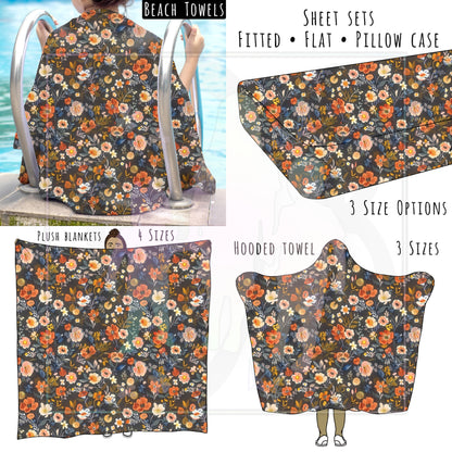 Fall Florals Navy and Orange Personalized Items ~ Sheets, Pillowcases, Blankets, Towels ~