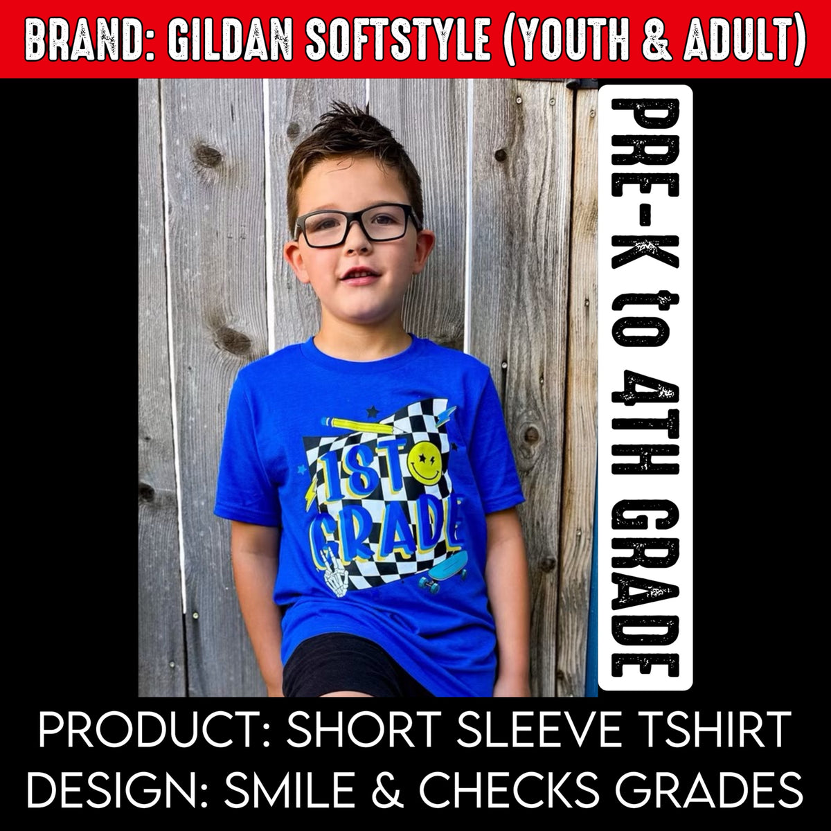 Checks & Smiley Grades | Brand: Gildan Softstyle | Put GRADE & SIZE in note box! Pre-K to 4th | Youth Sizes