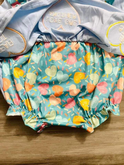12mo   Embroidered Love and Affirmations Skirted Romper  *CLOSEOUT SALE*