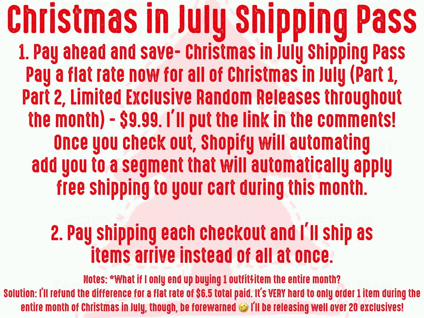 *CHECK THIS OUT SEPARATELY- FIRST* Christmas in July Shipping Pass- Pay Now & Your Cart for ALL Christmas in July releases will then show free shipping no matter how many orders you place.