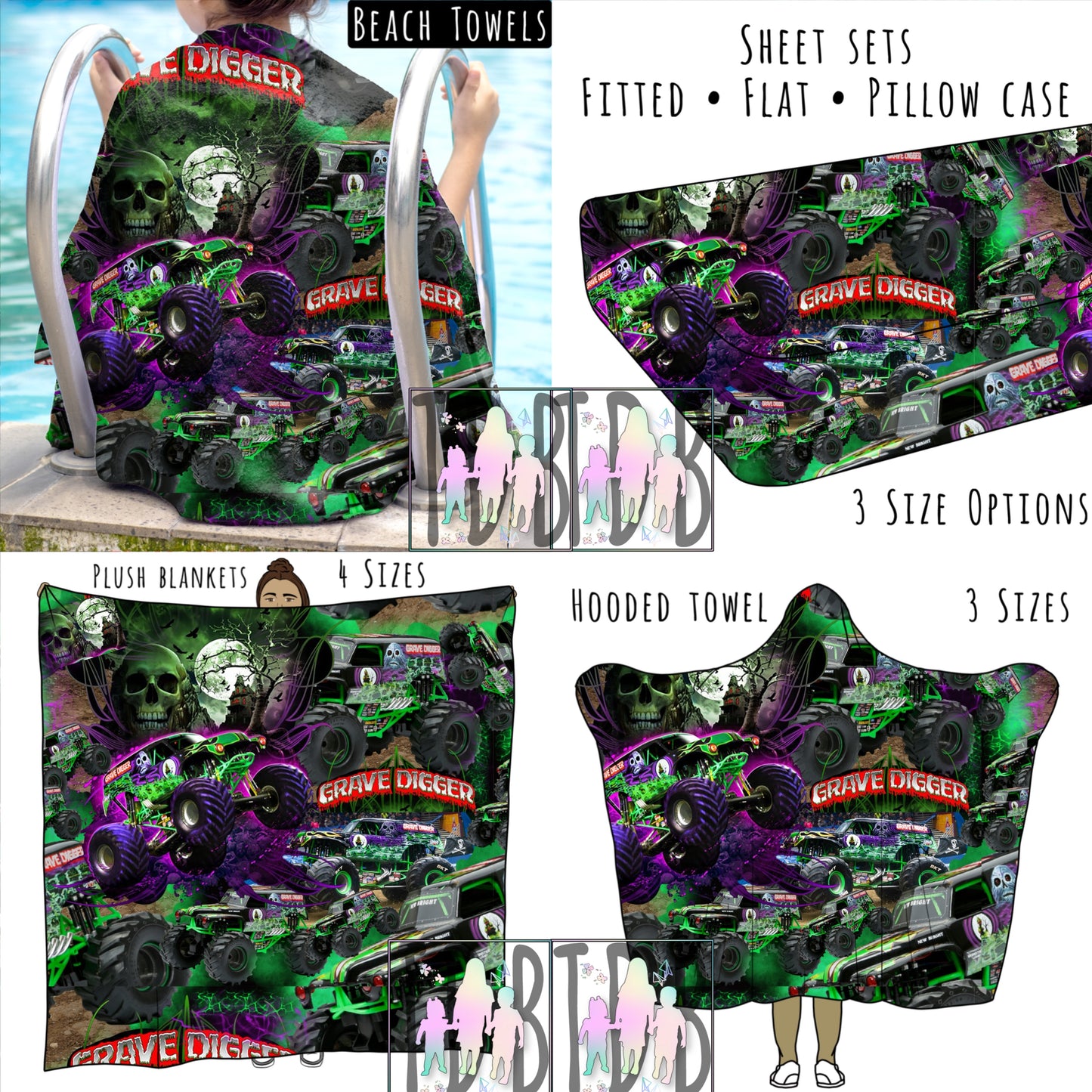 Grave Truck Personalized Items ~ Sheets, Pillowcases, Blankets, Towels ~