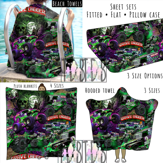 Grave Truck Personalized Items ~ Sheets, Pillowcases, Blankets, Towels ~