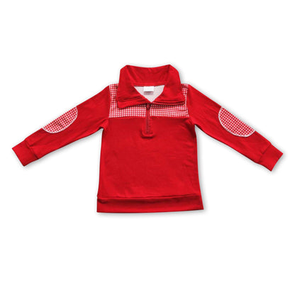ᴡᴇᴇᴋʟʏ ᴘʀᴇ ᴏʀᴅᴇʀ Pullover- Red Plaid with Elbow Patches Quarter Zip